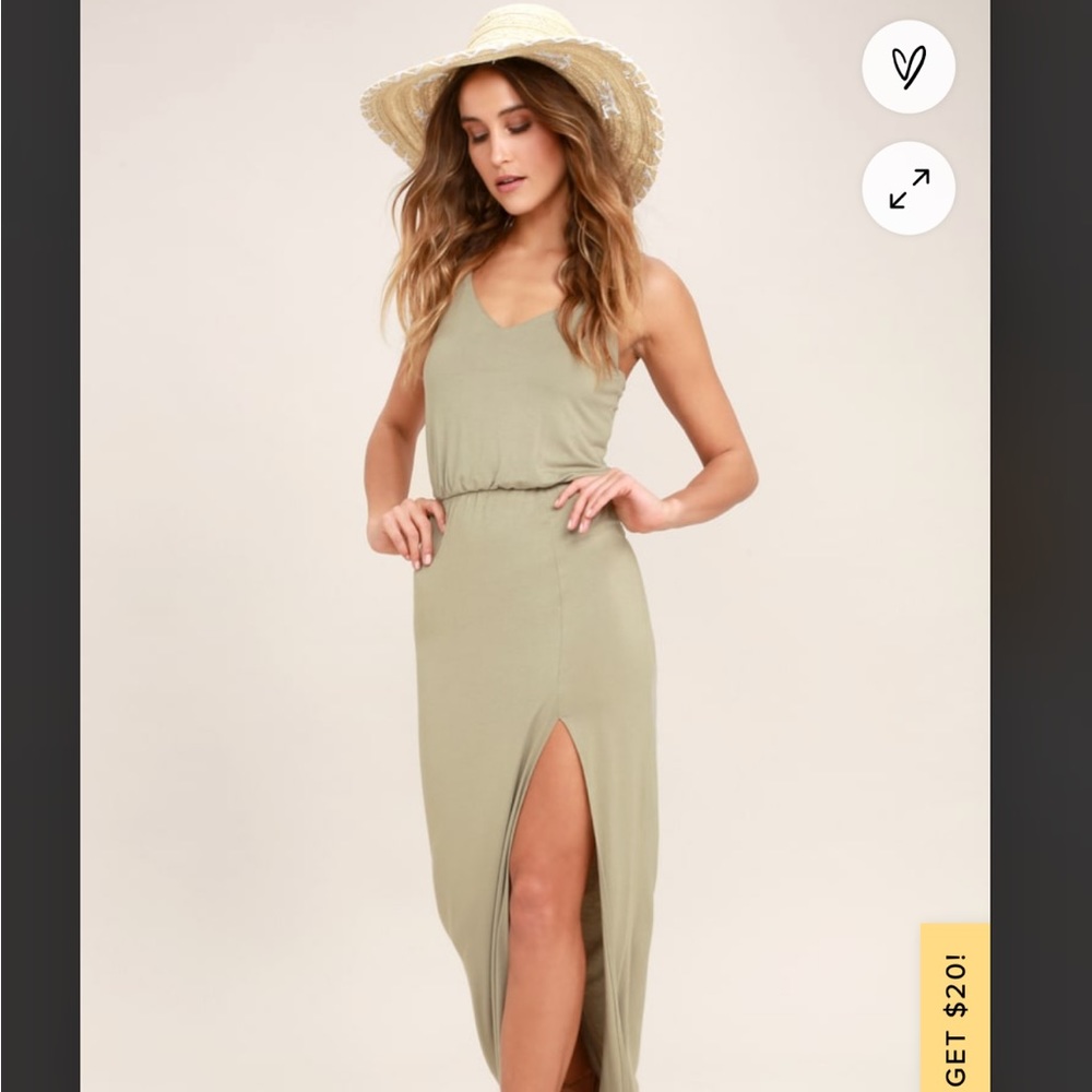 LULUS Watch the Sunset Washed Olive Green Maxi Dress